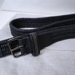 Brunello Cucinelli Belt Black Raffia Monili Leather Trim Stretch Size X-Small